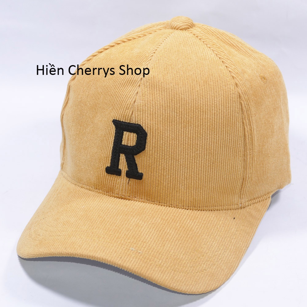 Mũ lưỡi trai -Nón kết thêu hình chữ R chất liệu nhung tăm cao cấp form unisex nam nữ
