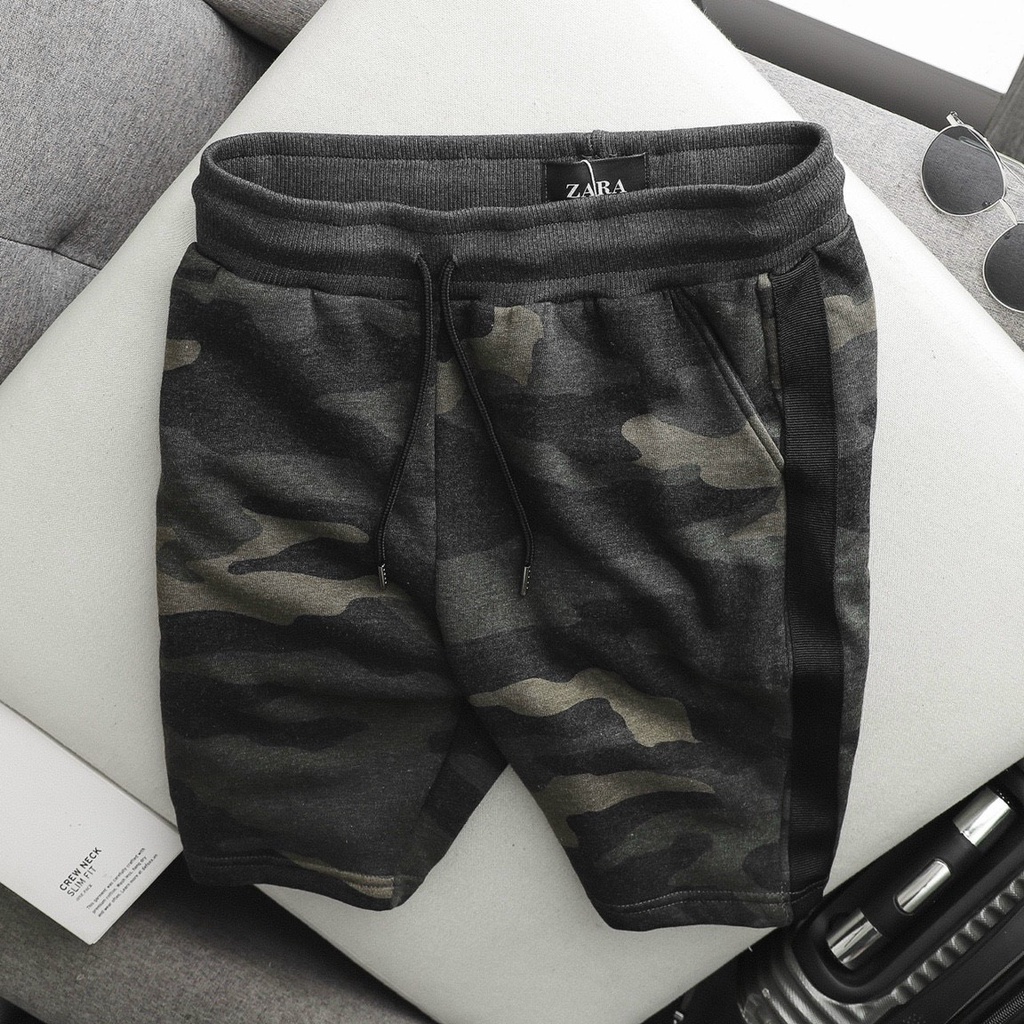 Quần short nam Basic Short With Tripped. size S M L XL  Chất cotton nỉ bông, bo dệt đồng màu