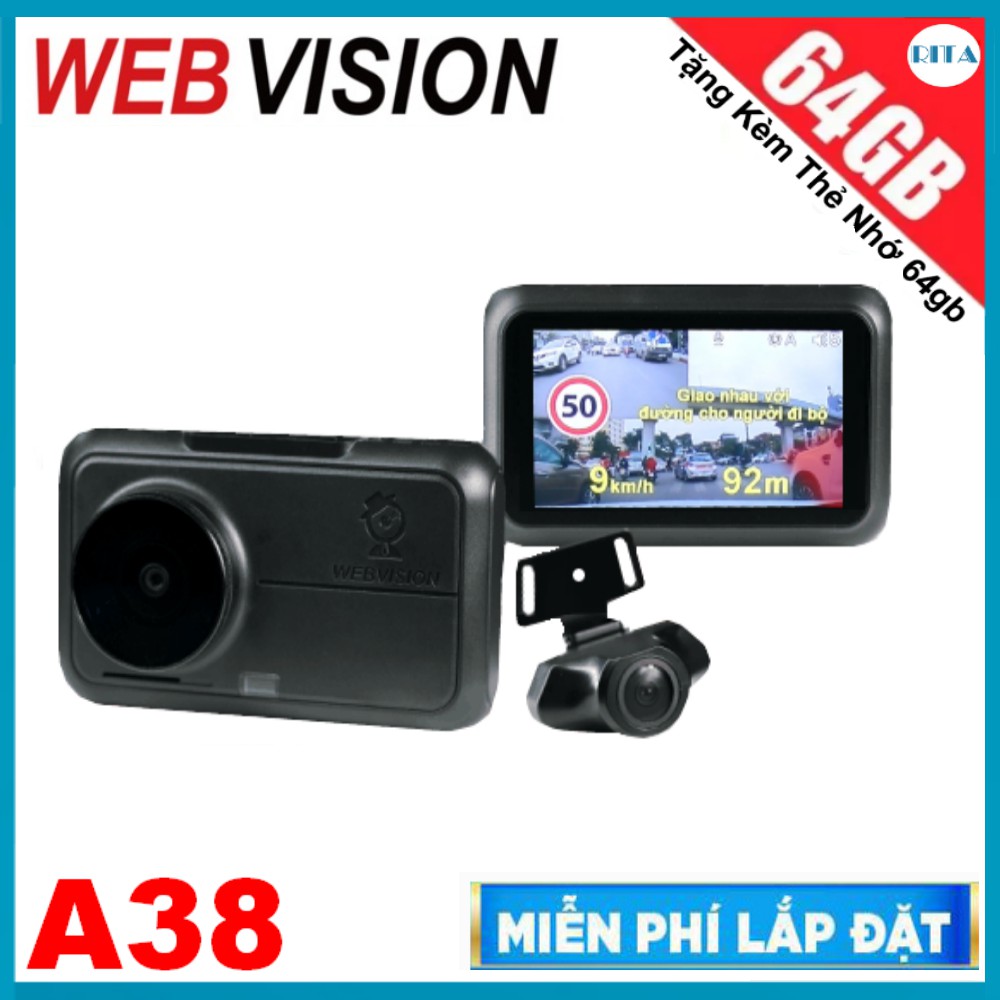 [HỖ TRỢ LẮP ĐẶT] CAMERA HÀNH TRÌNH WEBVISION A38 + THẺ NHỚ 64GB