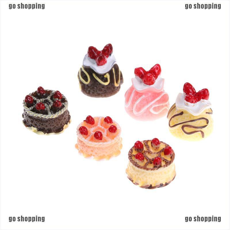 {go shopping}6pcs Dessert 3D Resin Cream Cakes Miniature food Dollhouse Accessories