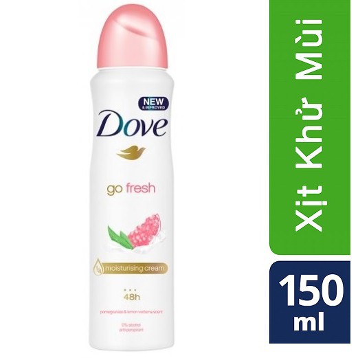 Xịt Khử Mùi Dove Go Fresh Pomegranate & Lemon Verbena Scent Moisturising Cream 48H - 150ml - Hương Lựu.