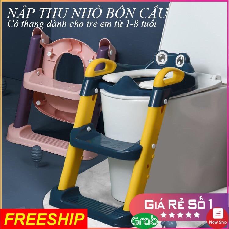 Nắp thu nhỏ bồn cầu cho trẻ, có thang và tay vịn chắc chắn, gấp mở gọn gàng