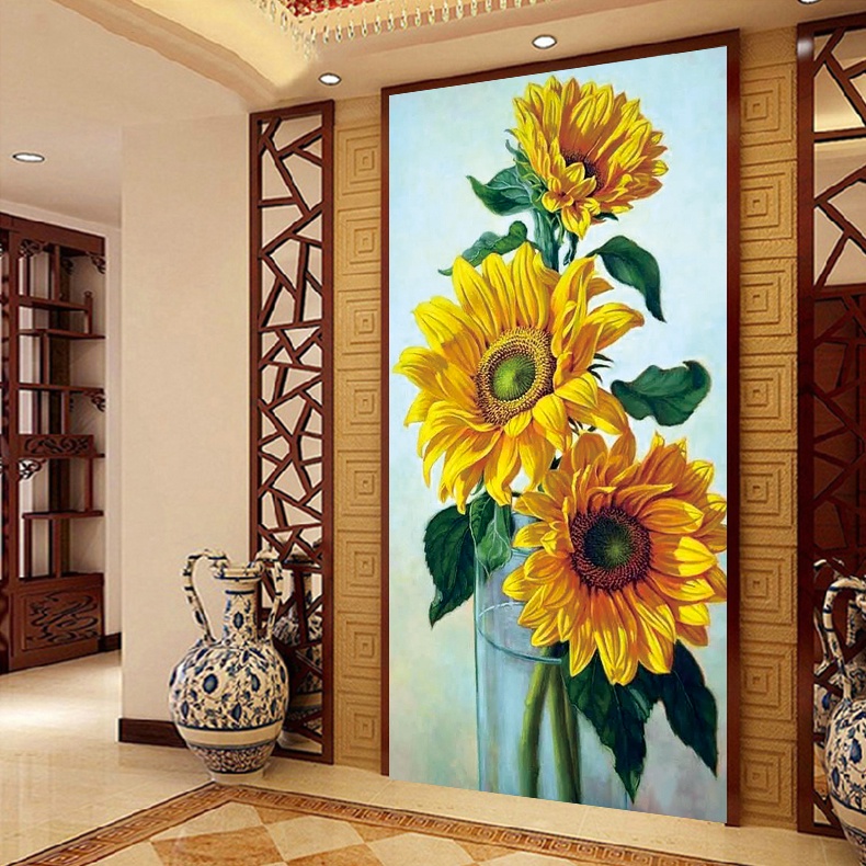 TRANH THÊU CHỮ THẬP KÍN HOA HƯỚNG DƯƠNG MN0098  E61