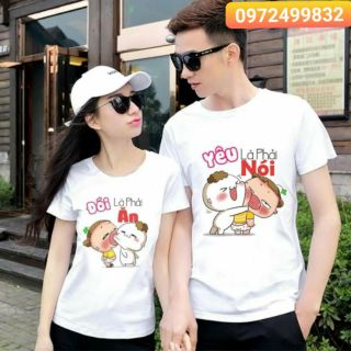 áo đôi nam nữ yêu thì phải nói, đói thì phải ăn
