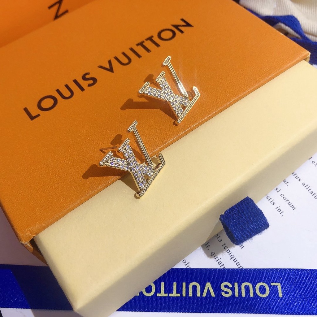 LOUIS VUITTON Khuyên Tai Tròn Bằng Thép Titan In Logo LV Thời Trang