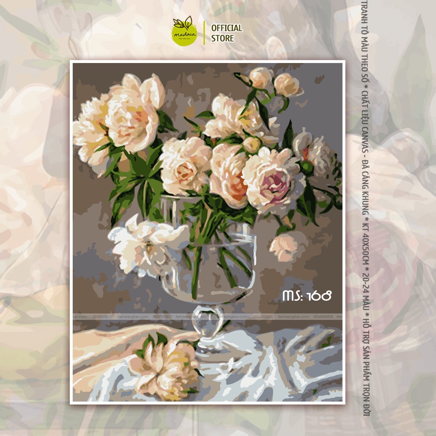 Tranh tô màu 40x50cm có khung Hoa hồng vàng nhạt T168
