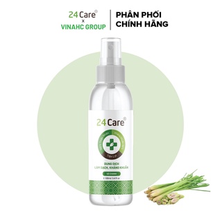 Xịt sát khuẩn tinh dầu Sả Chanh 24Care 100ml - diệt khuẩn 99,9%, xịt rửa tay khô, xịt khử trùng không khí và đồ vật