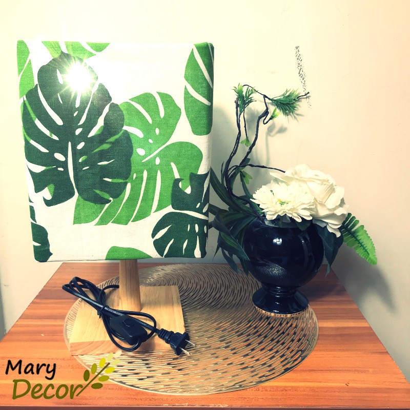 Đèn ngủ Mary Decor, đèn ngủ đầu giường chân gỗ hiện đại, chao vải canvas decor nhà cửa - LÁ CỌ -DB-B02