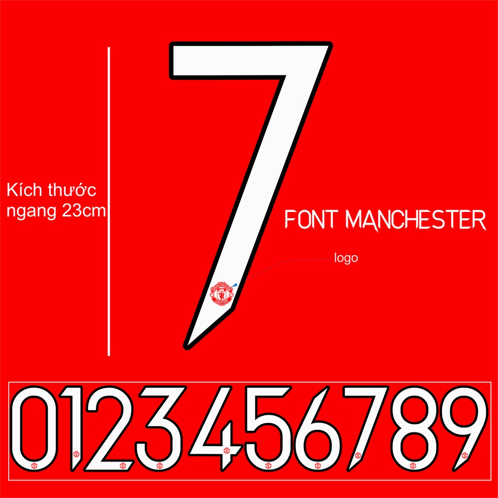 Số ủi Áo Bóng Đá - Decal ủi Áo Thể Thao - Fon Manchester 2021