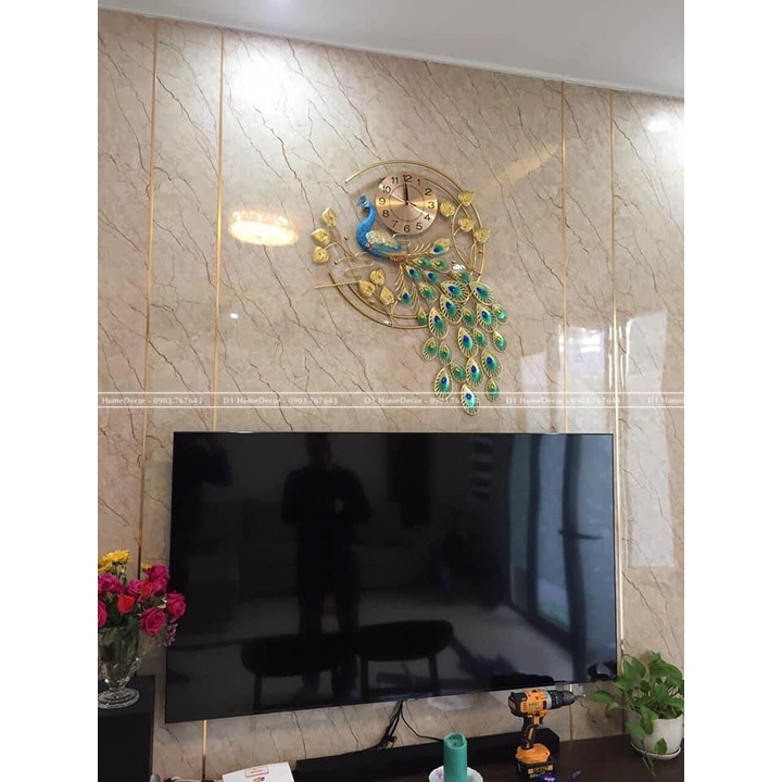Đồng Hồ Treo Tường Con Chim Công Tài Lộc Chính Hãng D1 Home Kim Trôi Trang Trí Tường Decor - 78