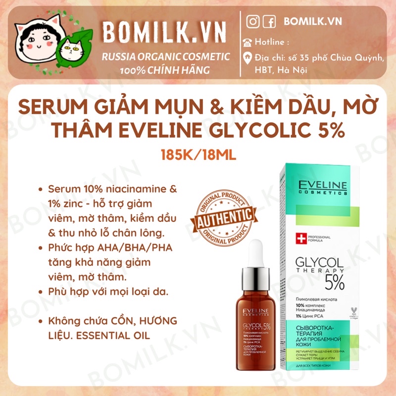 Serum giảm thâm, ngừa mụn Eveline Glycol Therapy 5% - Niacinamide 10% &amp; Zinc 1%