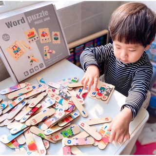 Bộ xếp hình bằng gỗ 3D Montessori - Đồ chơi xếp hình que kem giúp bé học tiếng anh