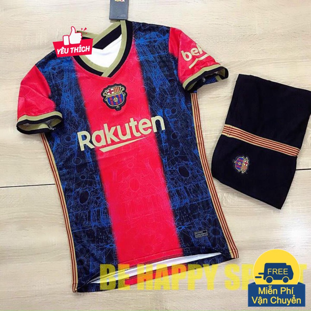 Bộ Đồ Thể Thao Nam Đẹp Barcelona (Barca) Vải Thái Cực Chất Mới Nhất 2021 - Áo Đá Banh PP Bởi Be Happy Sport