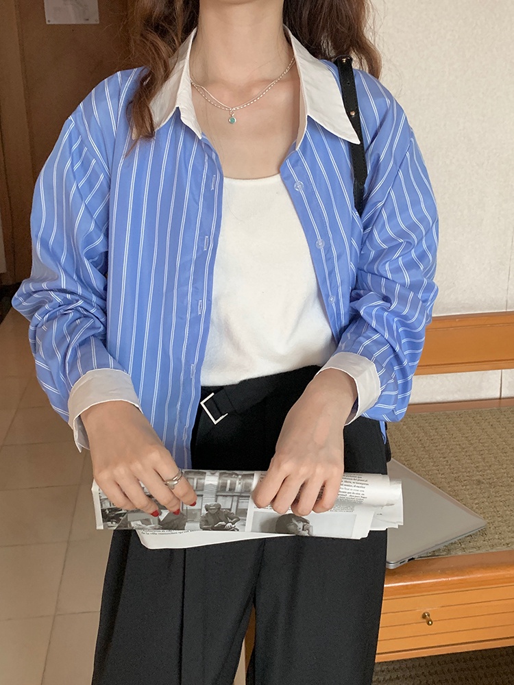 Áo sơ mi Peppermint dài tay họa tiết kẻ sọc phong cách thời trang mới 53560