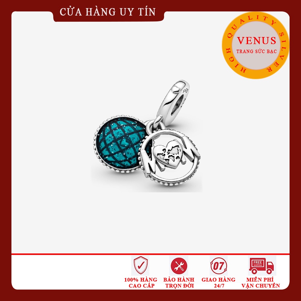 Charm treo chữ Mom xanh- S925 ALE- Trang sức bạc VENUS