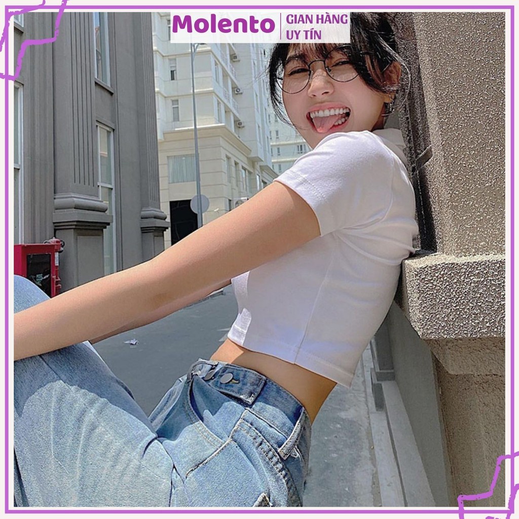 Áo Polo Croptop MOLENTO Áo Croptop Nữ Tay Ngắn Có Cổ Cotton Mềm Mịn Thoáng Mát Nhiều Màu - M24