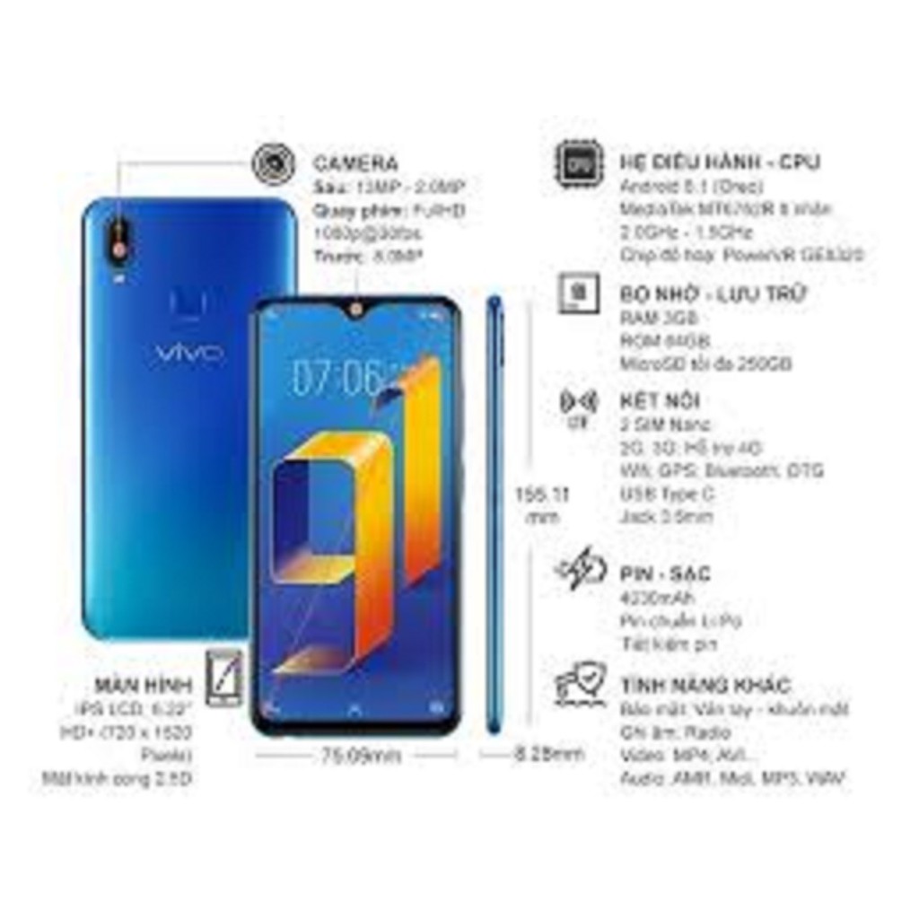 điện thoại Vivo Y91 2sim ram 3G/64G mới CHÍNH HÃNG, màn hình giọt nước - bảo hành 12 tháng | BigBuy360 - bigbuy360.vn