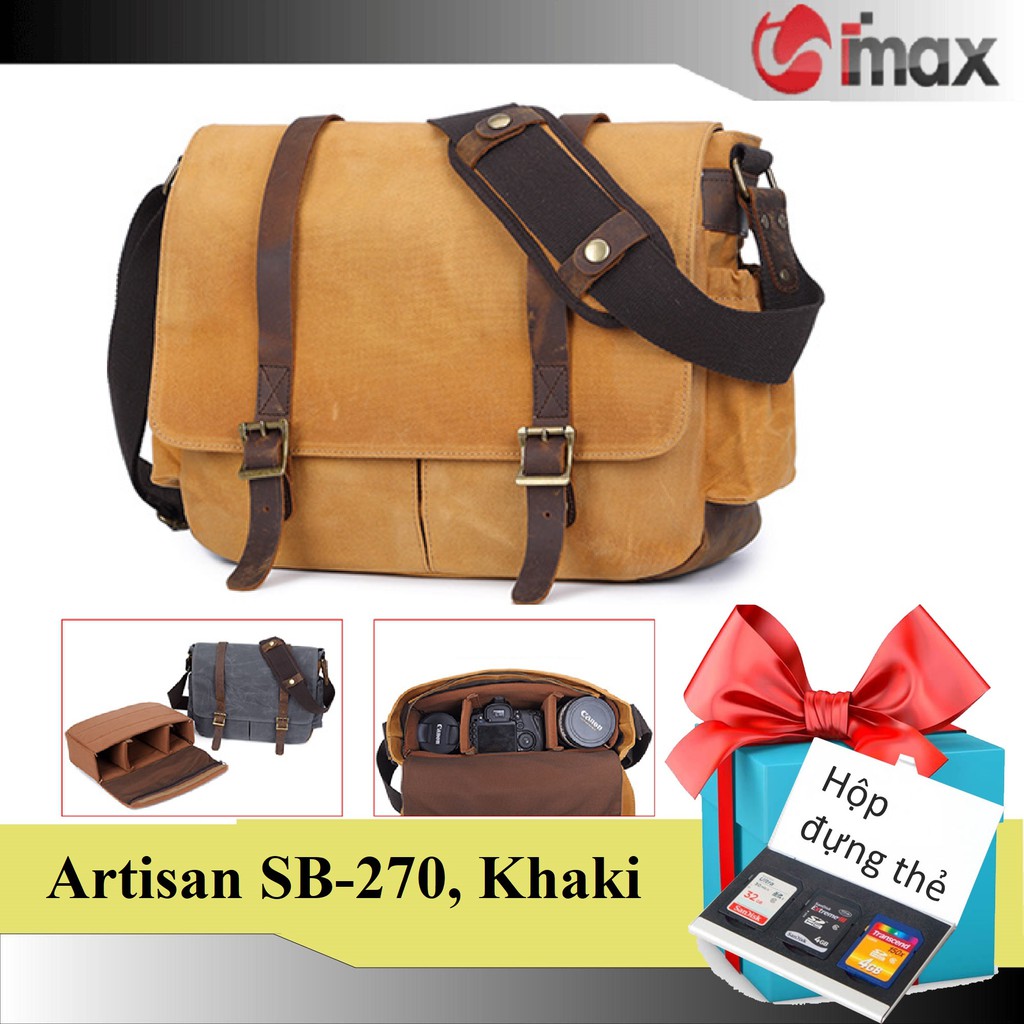 Túi máy ảnh đeo chéo Artisan SB-270, 3 màu, Tặng hộp đựng thẻ nhớ