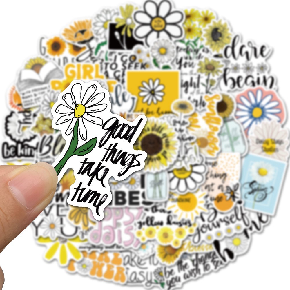 Sticker chống thấm nước Hoa cúc 50 chiếc dán nón bảo hiểm, laptop, vật dụng,…