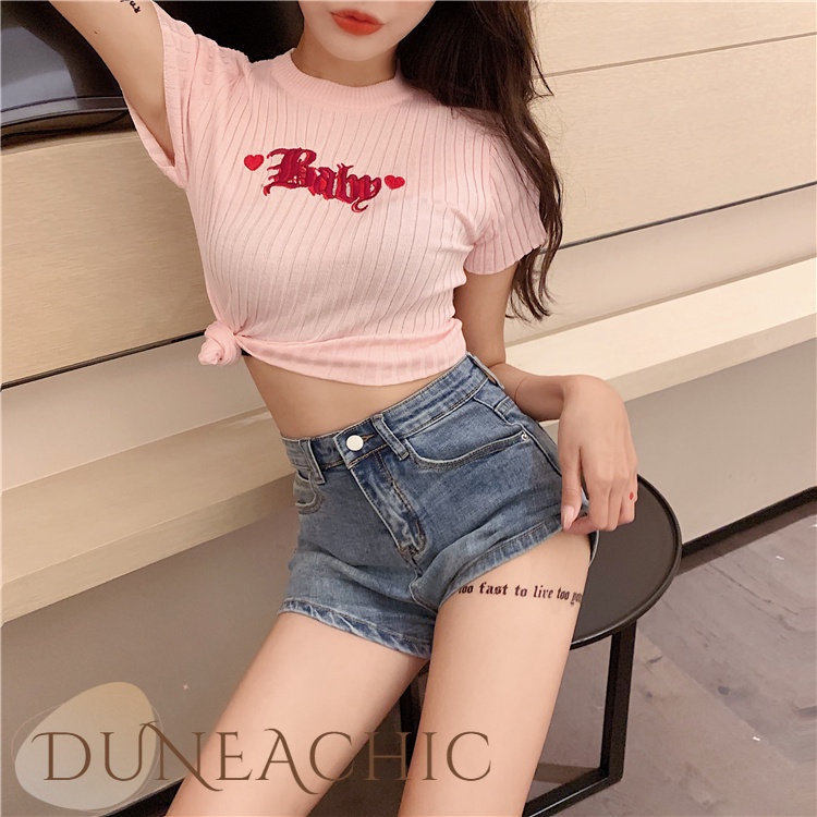DUNEA Quần Short Denim Lưng Cao Kiểu Dáng Đơn Giản Quyến Rũ Cho Nữ