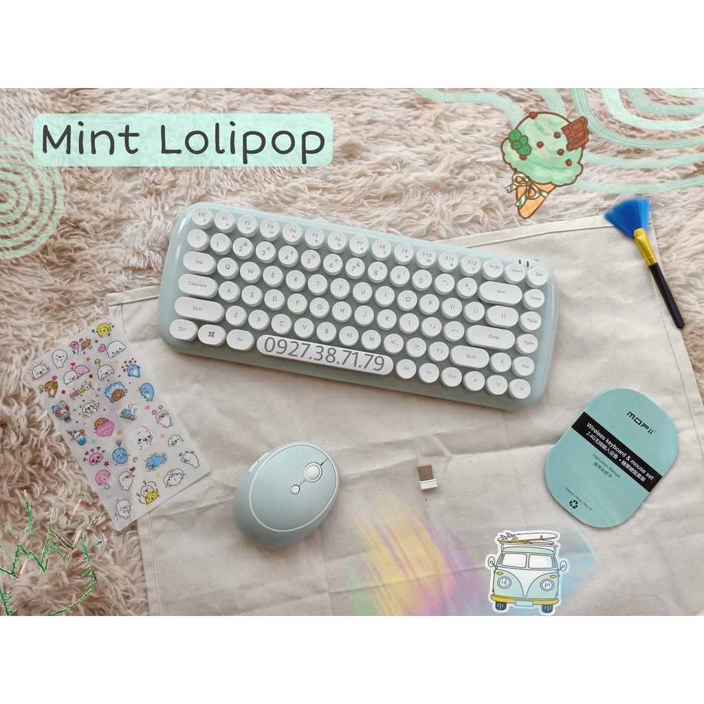 Bộ bàn phím không dây giả cơ và chuột MOFII Candy S Basic - Dùng cho máy tính bàn, laptop, tivi....Tặng kèm Sticker, Cọ