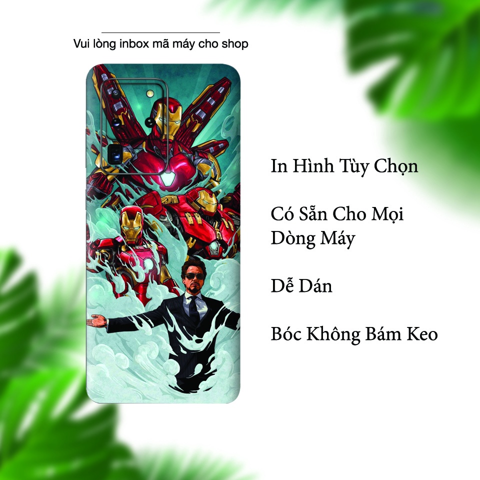 Miếng Dán Skin Điện Thoại In Hình Tony Stark Iron Man Cho Iphone 7/ 8/ X/ XS/ 11/ 11 Pro Max Và Các Dòng Máy Android