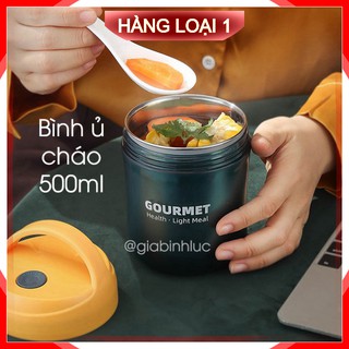 [Bảo hành - 1 Đổi 1] Bình ủ cháo GOURMET 500ml kèm muỗng, Hộp đựng thức ăn cho bé, đựng cơm văn phòng 2 lớp