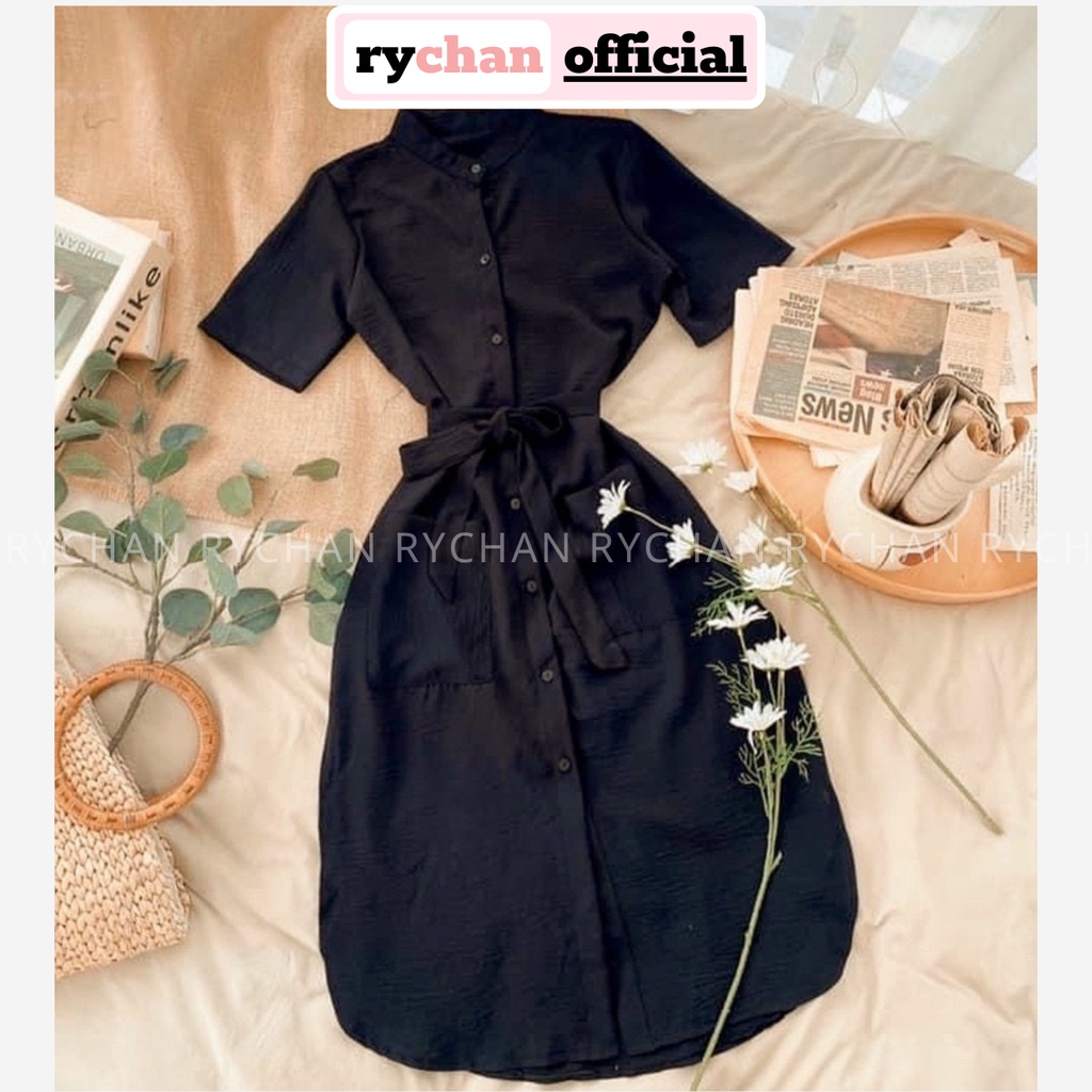 Đầm Suông Cổ Tàu Xẻ Tà 2 Bên Kèm Dây Buộc Eo [Ảnh Thật Cuối] - DS0101
