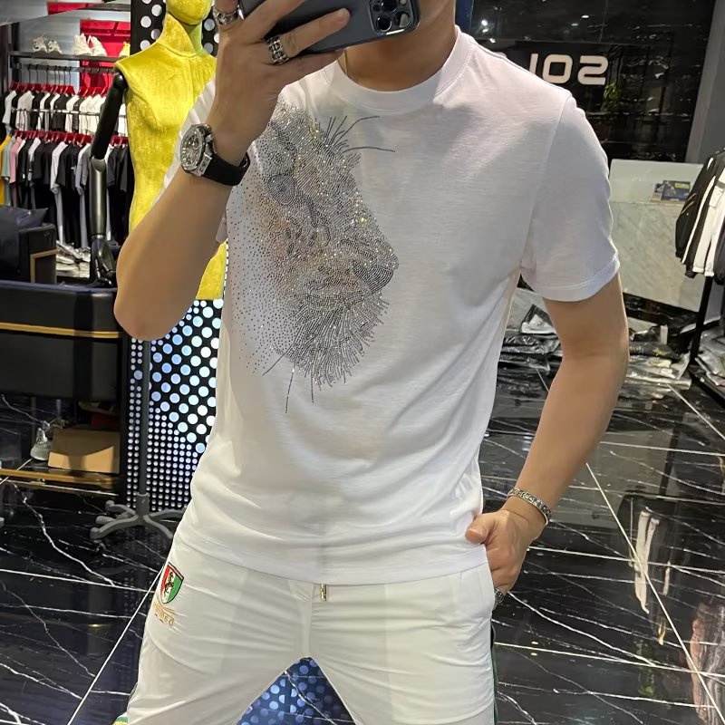 Áo Thun Tay Ngắn Cổ Tròn Họa Tiết Da Báo Đính Đá Thời Trang Mùa Hè Phong Cách Âu Mỹ Mới