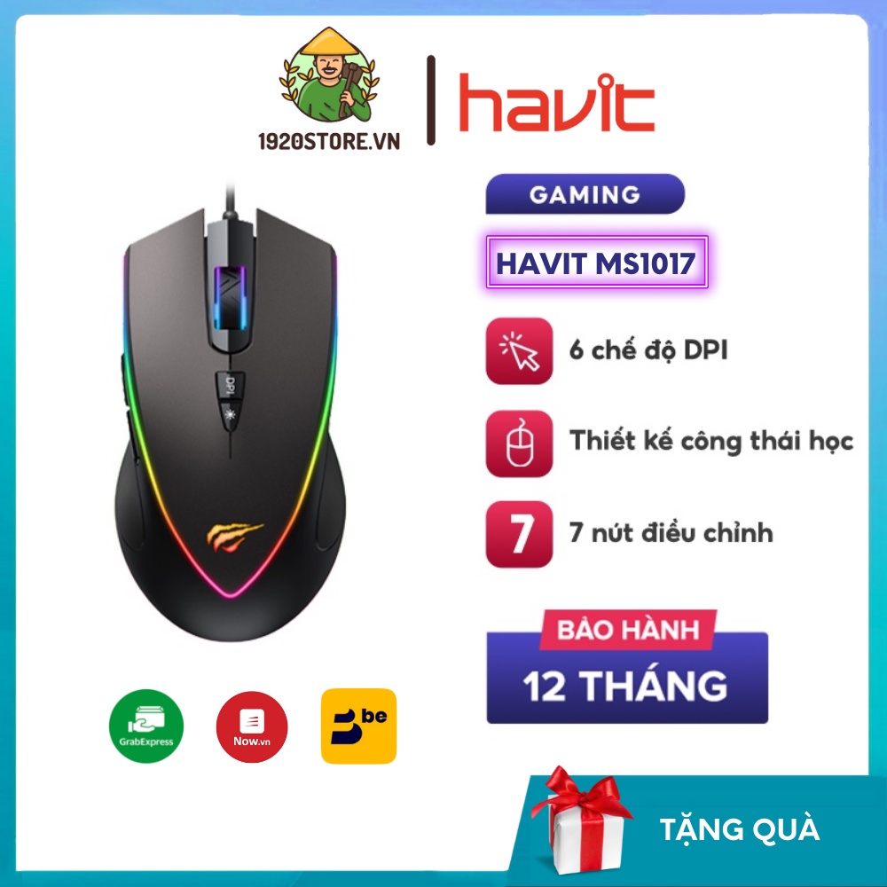 【Giao Hỏa Tốc】Chuột Có Dây HAVIT MS1017 LED RGB, 6 Chế Độ DPI, 7 Nút Điều Chỉnh, 5 Triệu Click - Hàng Chính Hãng BH 12T