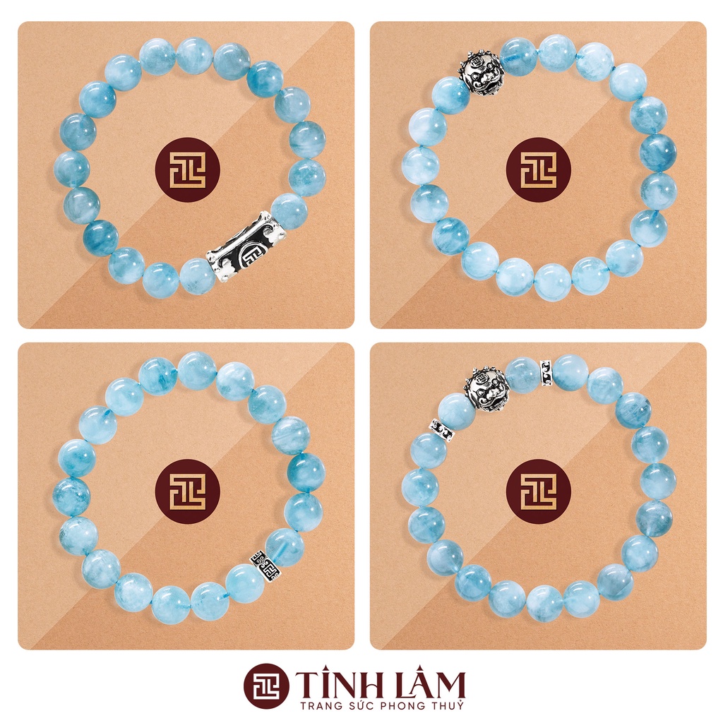 TINH LÂM Vòng Tay Phong Thủy Đá Aquamarine 9 Li