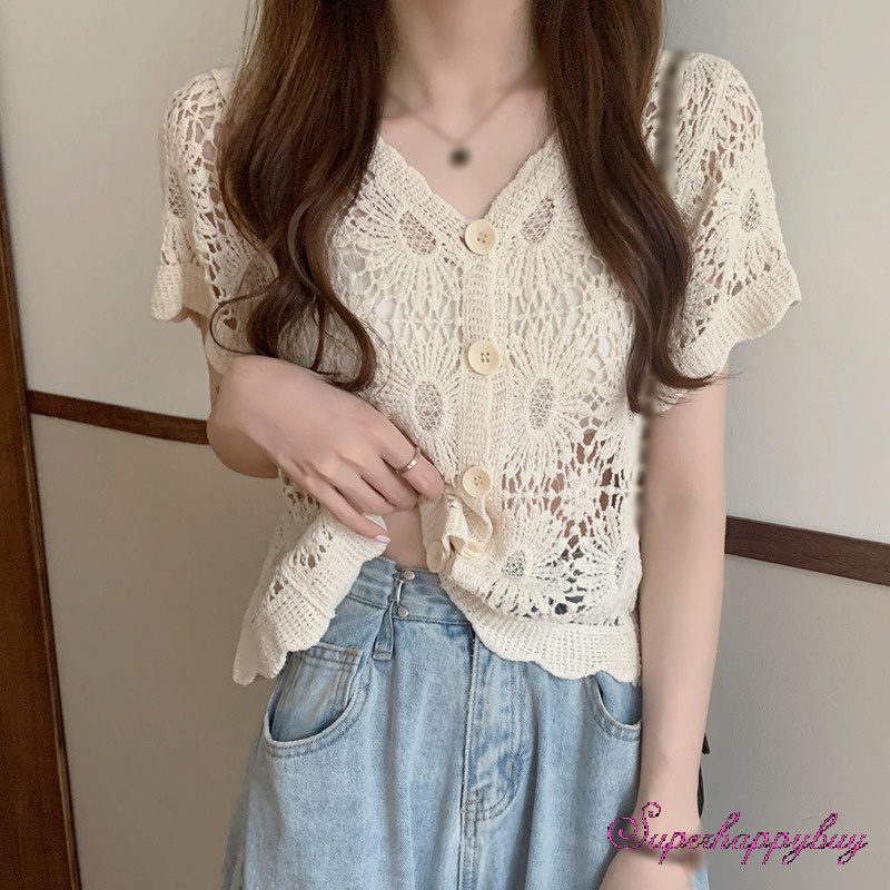 Áo Thun Ngắn Tay Cổ Chữ V Thiết Kế Lỗ Rỗng Thời Trang Mùa Hè Cho Nữ