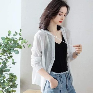 áo khoác Cardigan len mỏng có mũ xinh