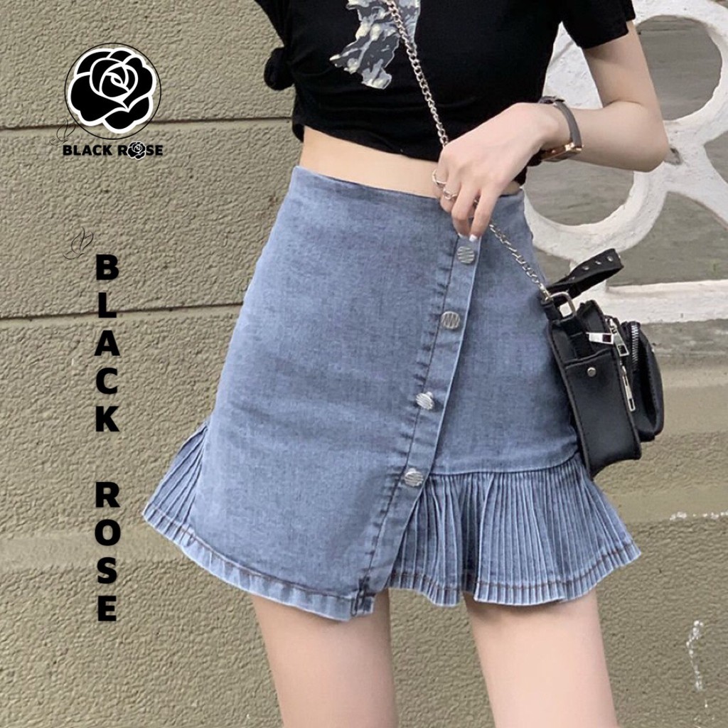 Chân Váy Bò Jean Chữ A Cao Cấp BLACK ROSE Váy Rin Demin Nữ Phong Cách Hàn Quốc Hot Trend 2021 Mùa Hè-TẤM CÁM BOUTIQUE