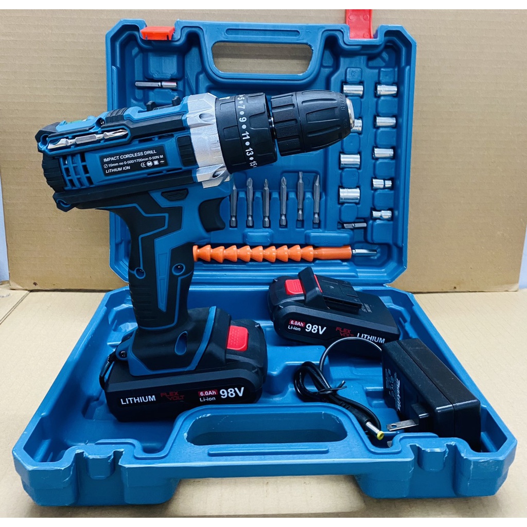 Máy khoan pin 98V loại 3 chức năng có búa - Chuyên Khoan tường, Khoan sắt, Khoan gỗ, Bắt vít