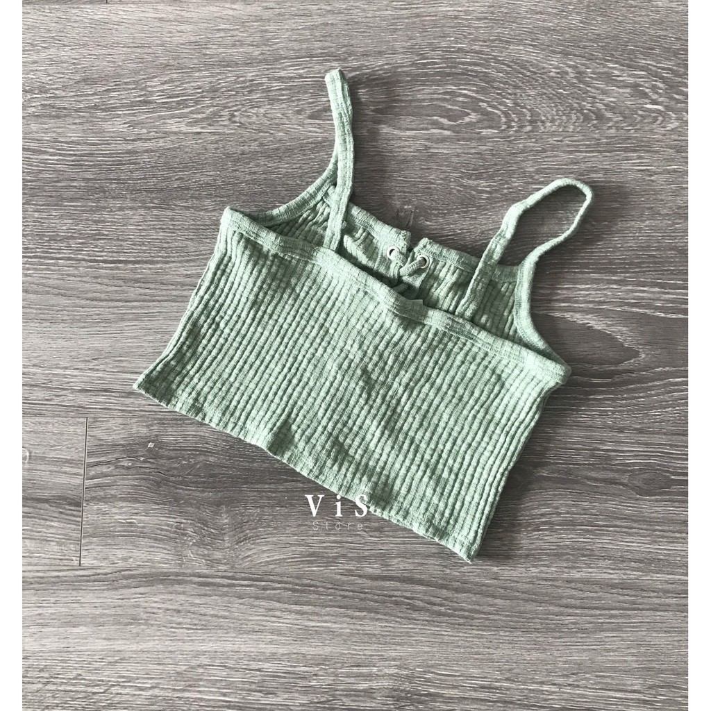 ÁO HAI DÂY CROPTOP XANH RÊU NỮ VNXK
