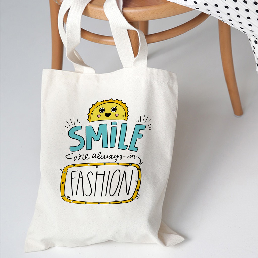 Túi Tote Canvas In Chữ Smile Đơn Giản