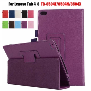 Ốp lưng lenovo tab 4 8 2017 tb-8504 flip litchi bao da pu cho lenovo tab 4 8 tb-8504f tb-8504n 8504x vỏ máy tính bảng folio