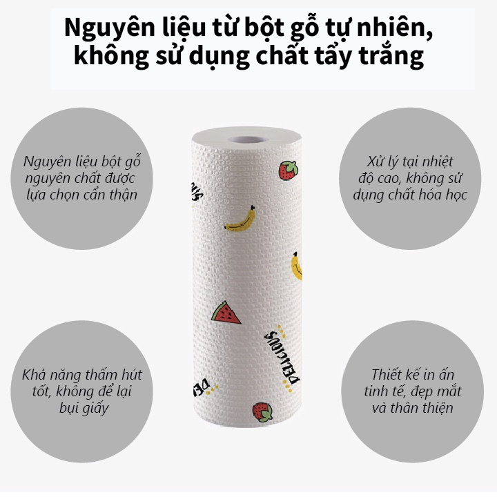 Giấy lau đa năng HUTICO 50 tờ, khăn lau đa năng, thấm dầu mỡ nhà bếp, có thể tại sử dụng