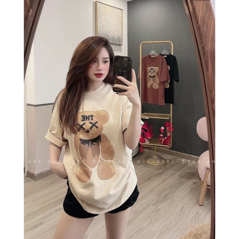 Áo phông gấu nâu mắt chéo cá tính