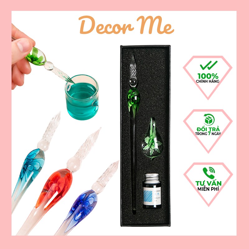 Bút Thủy Tinh Pha Lê Nhúng Mực Chấm Mực DECOR ME Kiểu Dáng Sang Trọng, Nghệ Thuật Dùng Làm Quà Tặng