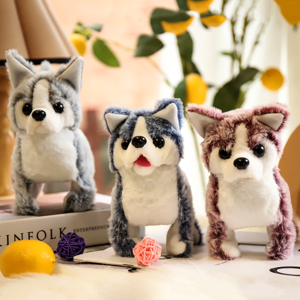 Thú nhồi bông, Chó bông biết đi biết sủa, Đồ chơi chó nhồi bông Husky cực xinh cho trẻ em