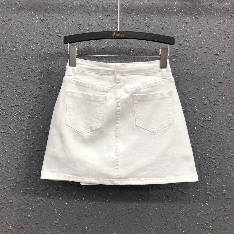 Jiashucheng Chân Váy Jean Ngắn Xẻ Tà Lưng Cao Thời Trang Xuân Hè 2023 Cho Nữ