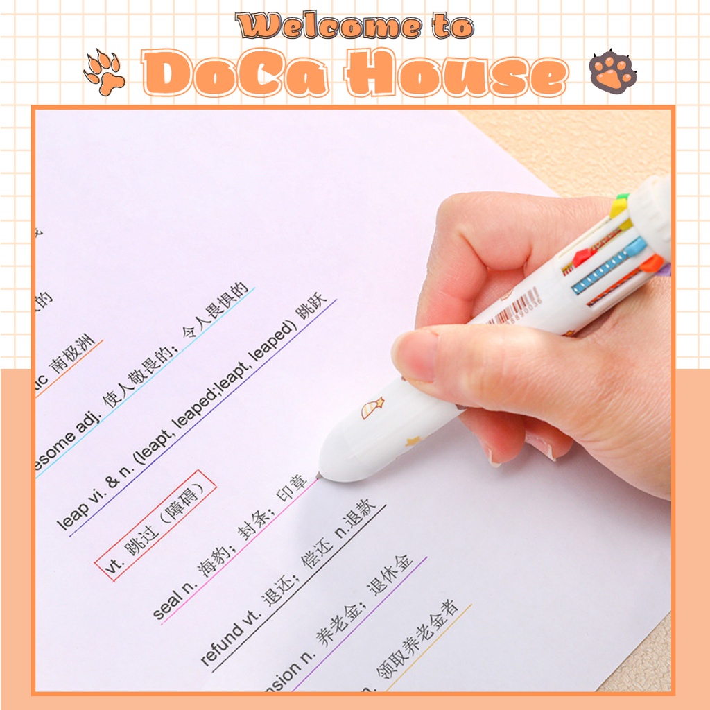 Bút bi bấm 10 màu hình Gấu Nâu siêu đáng yêu dễ thương - DOCA