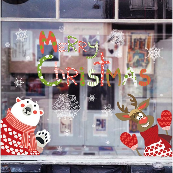 Decal Trang Trí Noel - 2 người bạn chào đón Merry christmas