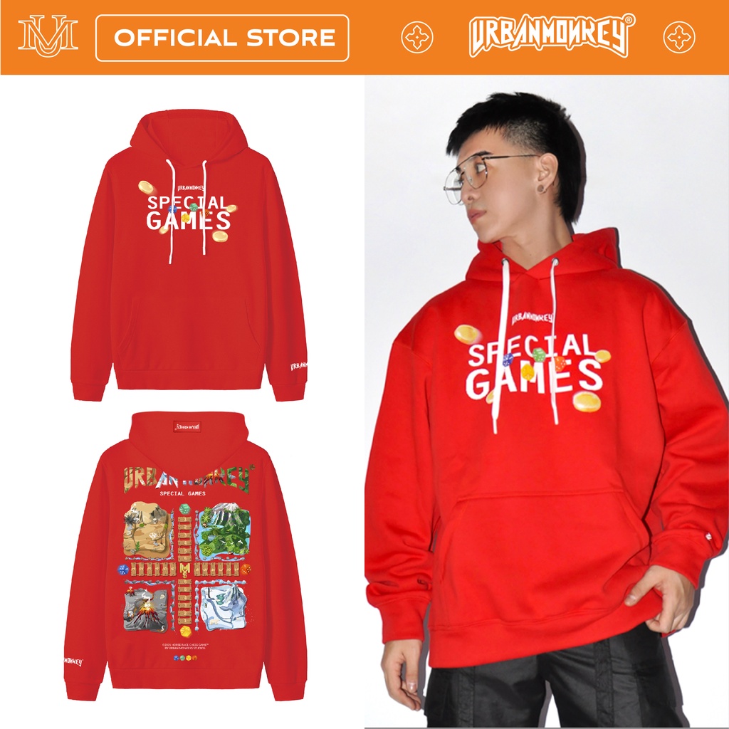 Áo Hoodie URBAN MONKEY SPECIAL GAME Đỏ Hình In Nổi Bật