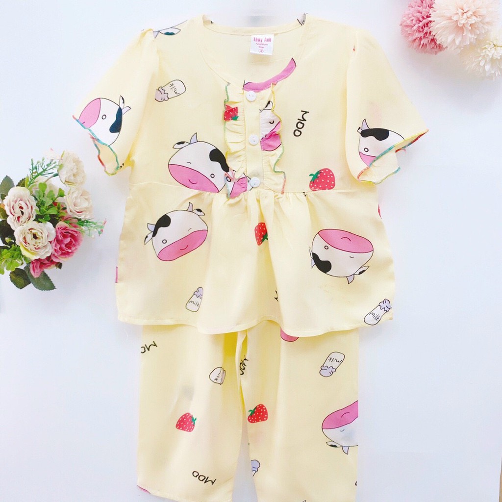 Bộ Tole lanh bé gái ❄️siêu mát cho mùa hè❄️Tay ngắn quần dài👚size 8-14kg