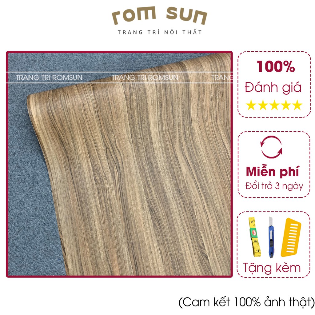 Giấy decal phòng ngủ giả vân gỗ 3D nâu sọc chống nước giá rẻ khổ 1m2