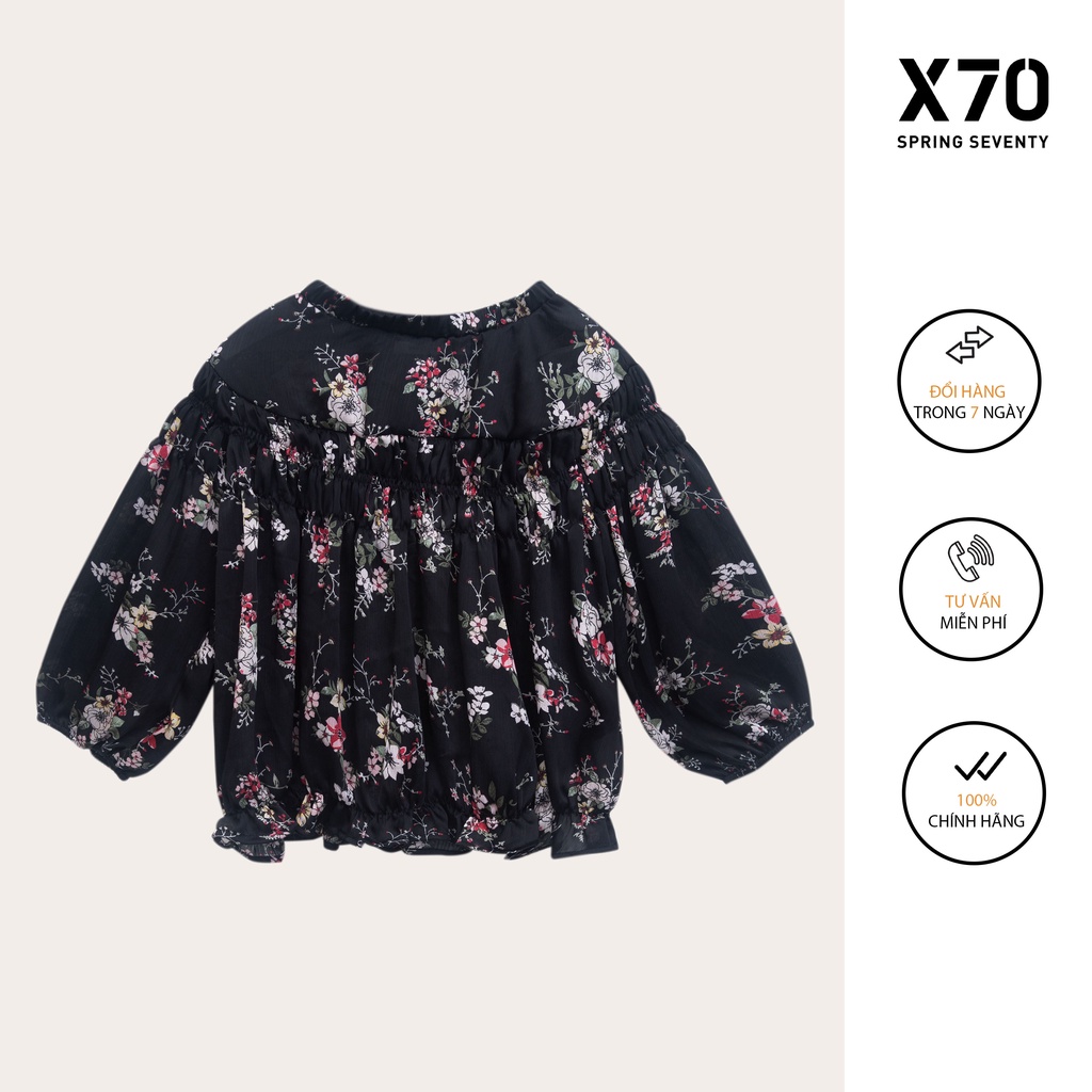 Áo Kiểu Nữ Kiểu Dáng Tay Dài Cổ Tròn Bo Chun Thiết Kế Hoa Thời Trang X70 - 00520053