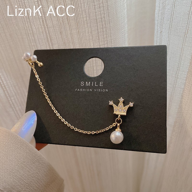 Một Mảnh Bông Tai Dạng Kẹp Xương Cá Đính Ngọc Trai Đơn Giản Chất Lượng Cao Cá Tính Phong Cách Hàn Quốc